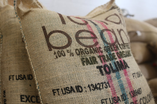 Green coffee beans in bag