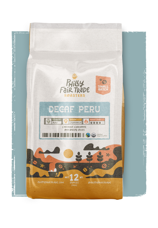 Decaf Peru Coffee beans, Organic, Fairtrade, Philly Fairtrade Roasters
