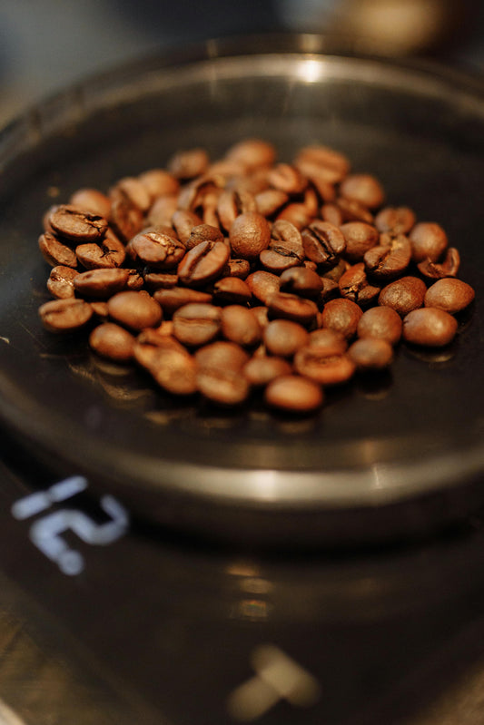 Coffee beans on scale