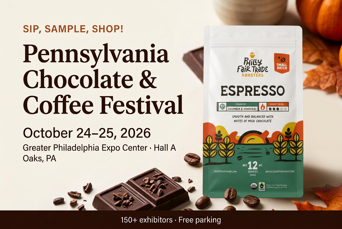 Festival hero with Philly Fair Trade Roasters Espresso bag